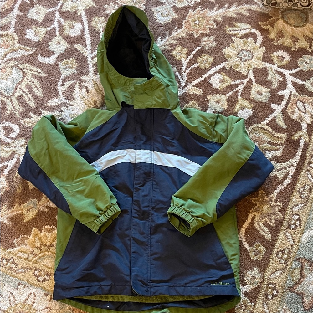 L. L.Bean fleece-lined colorblock 3-in-1 jacket in green & navy blue very nice!